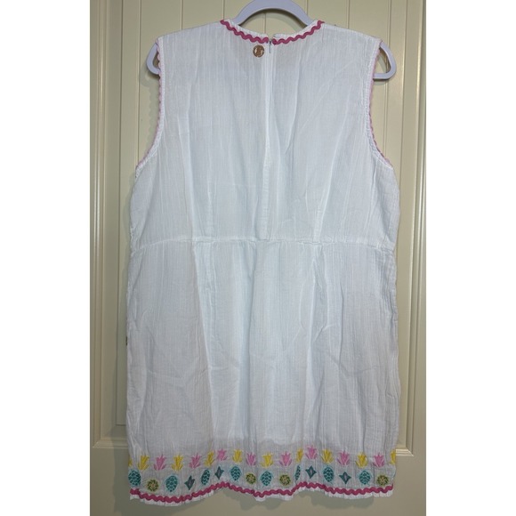 Simply Southern White Dress Pink Ric Rac Trim Pockets Embroidered Turtles Sz L - Picture 6 of 6